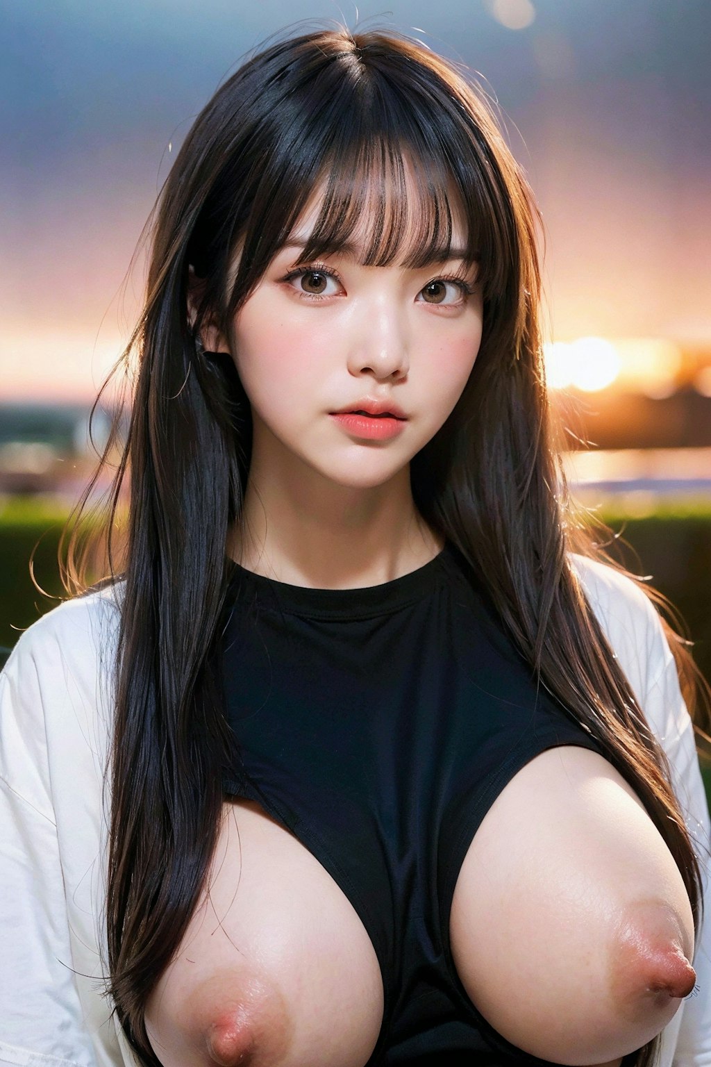 シャツでポロリ