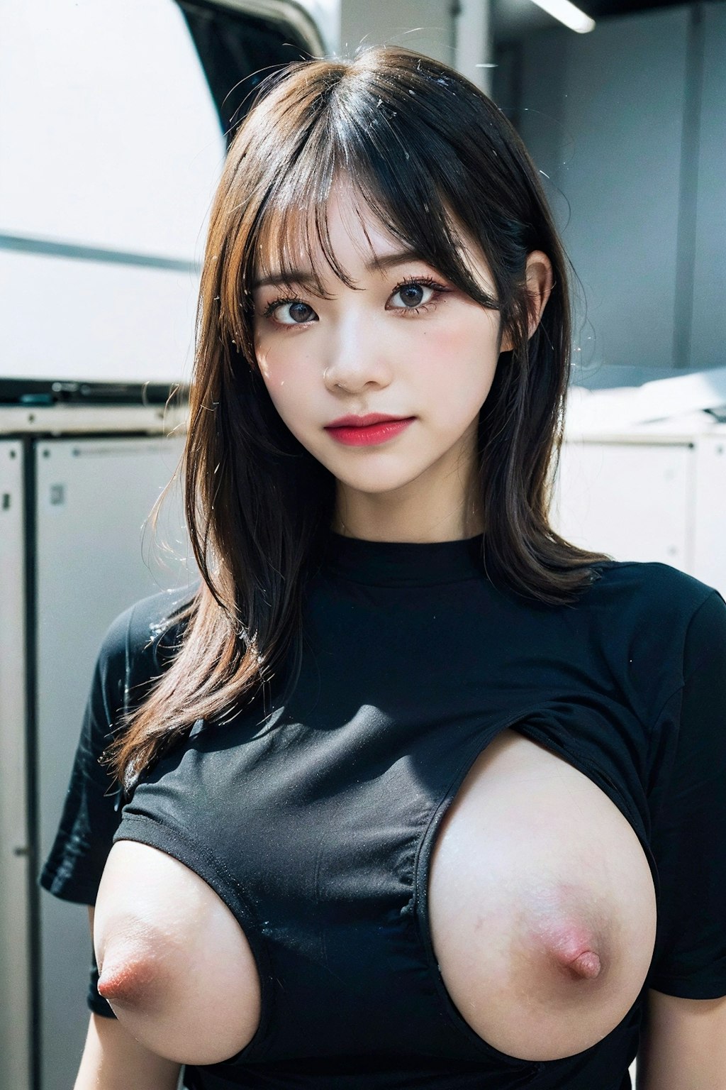 シャツでポロリ