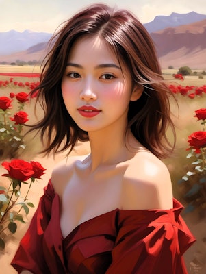 赤い薔薇と少女