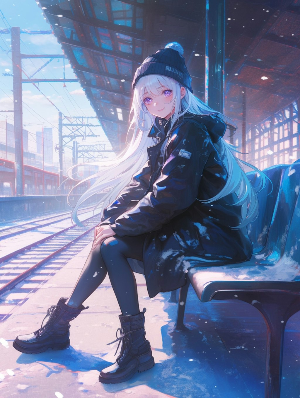 電車を待つ女の子 Girl waiting for the train