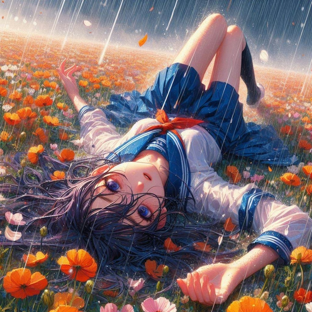 Rainy flower field