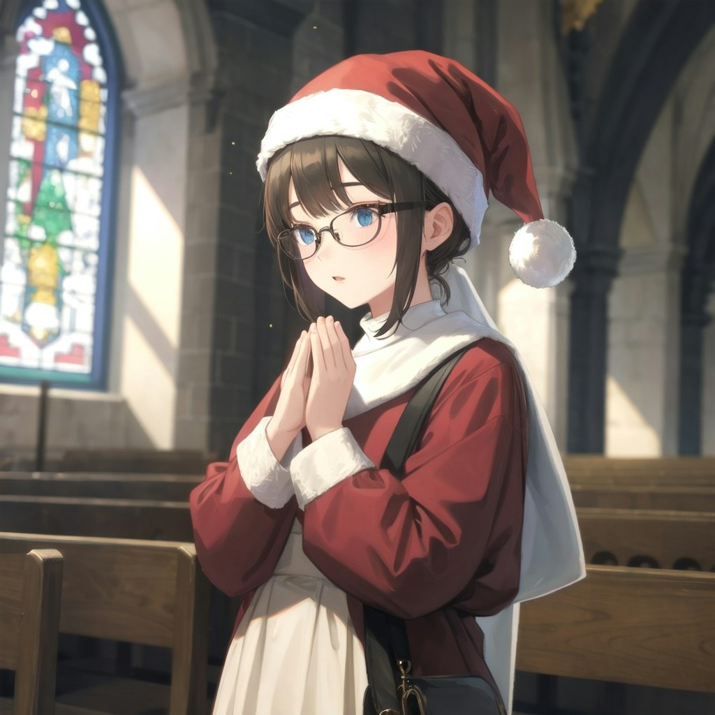 クリスマスにお祈りする女の子