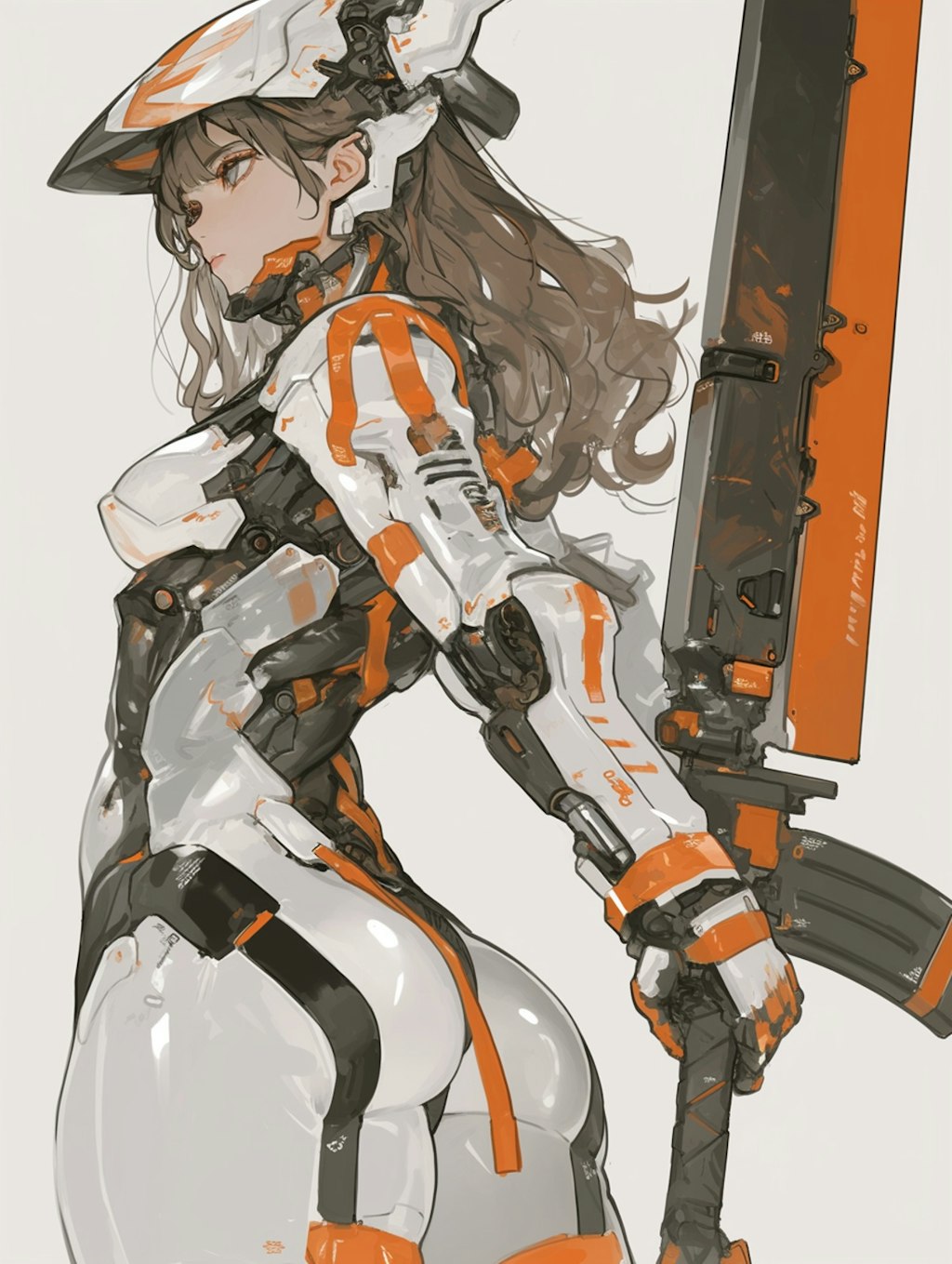 orange accent mechanic girl 機械化銃剣戦士