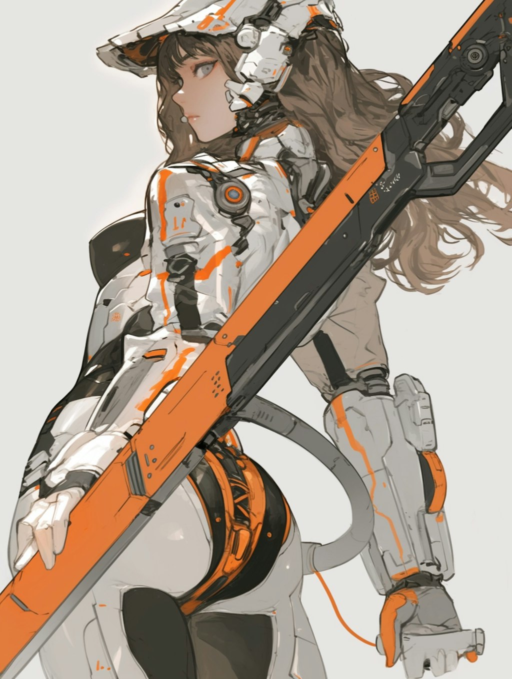 orange accent mechanic girl 機械化銃剣戦士