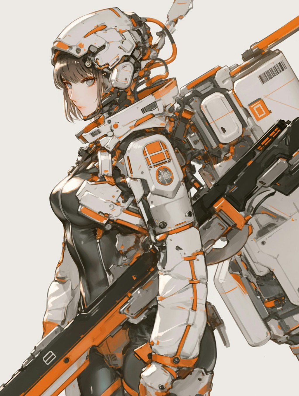 orange accent mechanic girl 機械化銃剣戦士