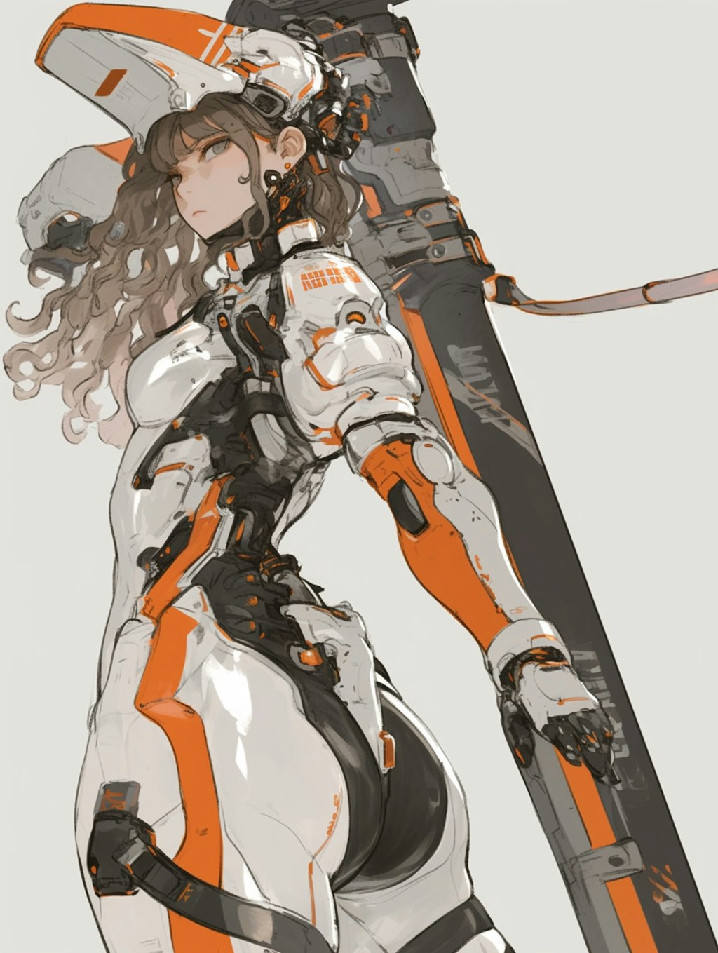 orange accent mechanic girl 機械化銃剣戦士