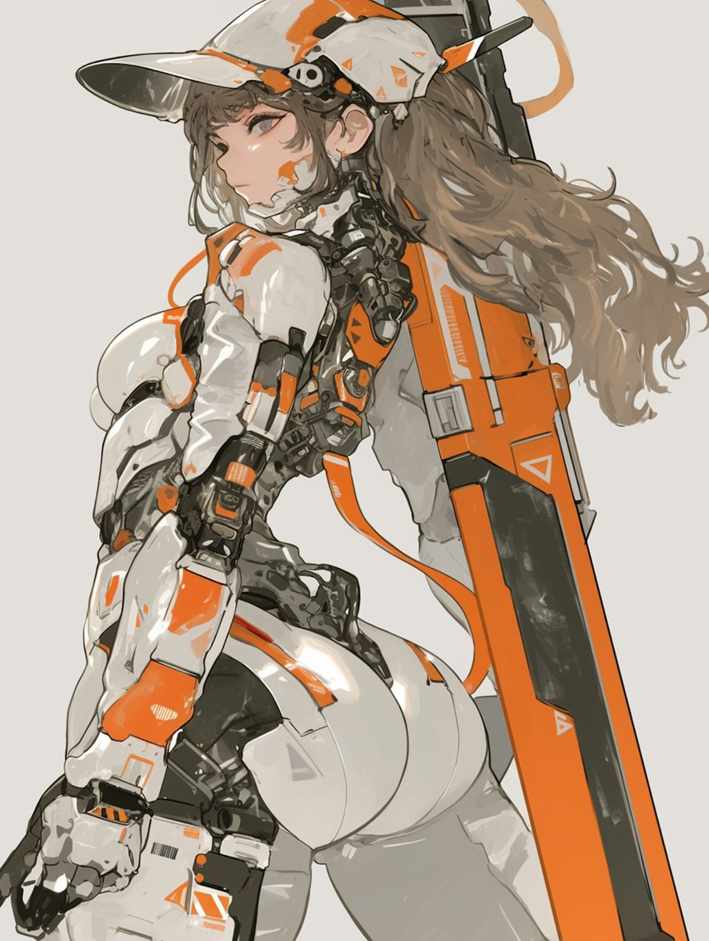 orange accent mechanic girl 機械化銃剣戦士