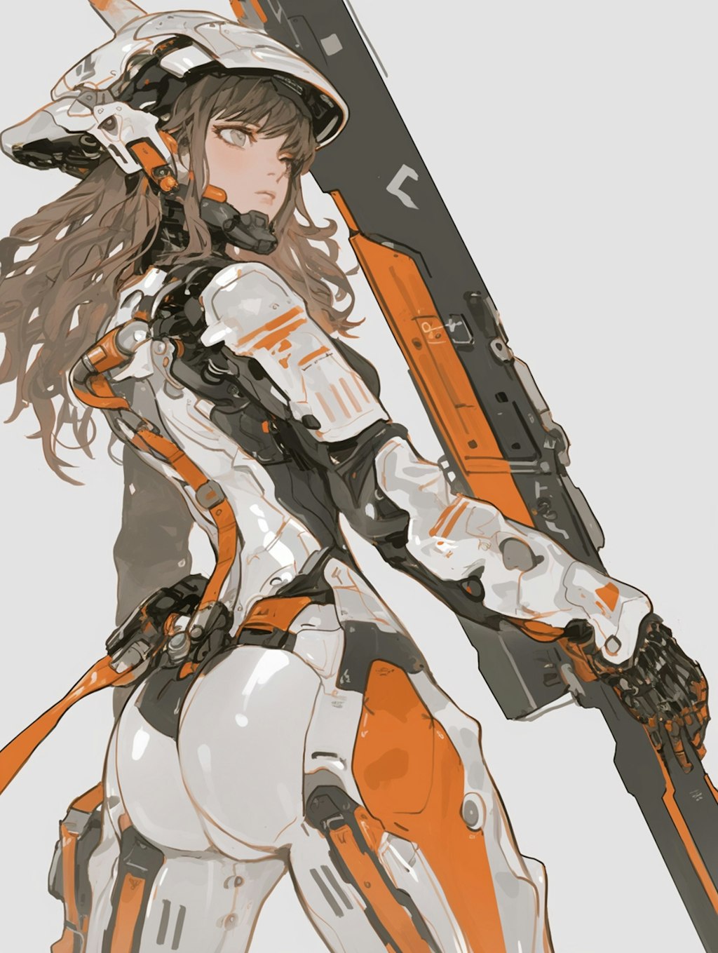 orange accent mechanic girl 機械化銃剣戦士