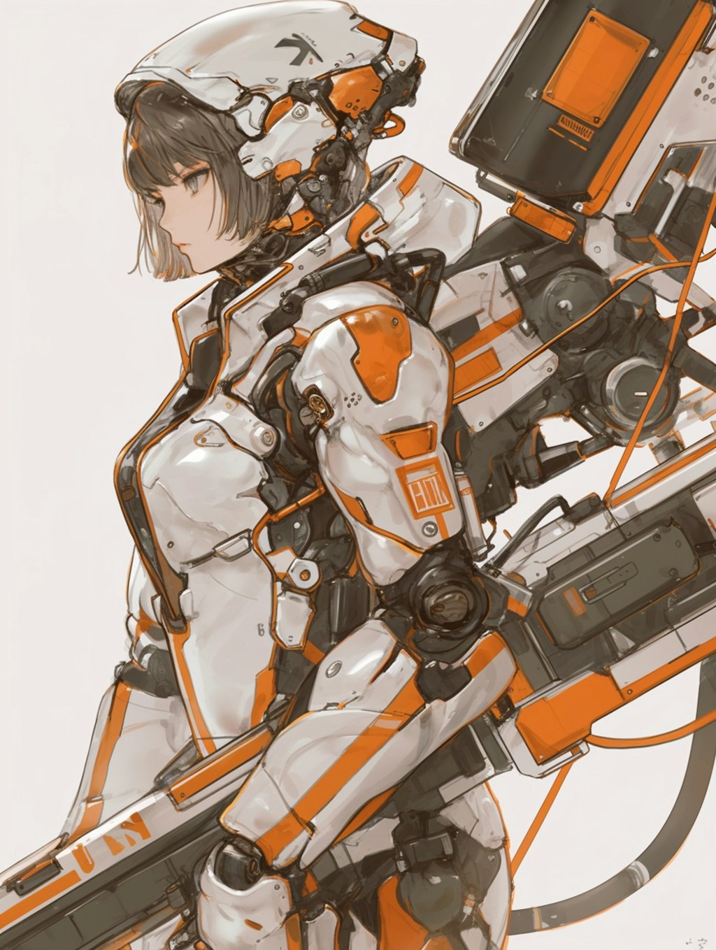 orange accent mechanic girl 機械化銃剣戦士