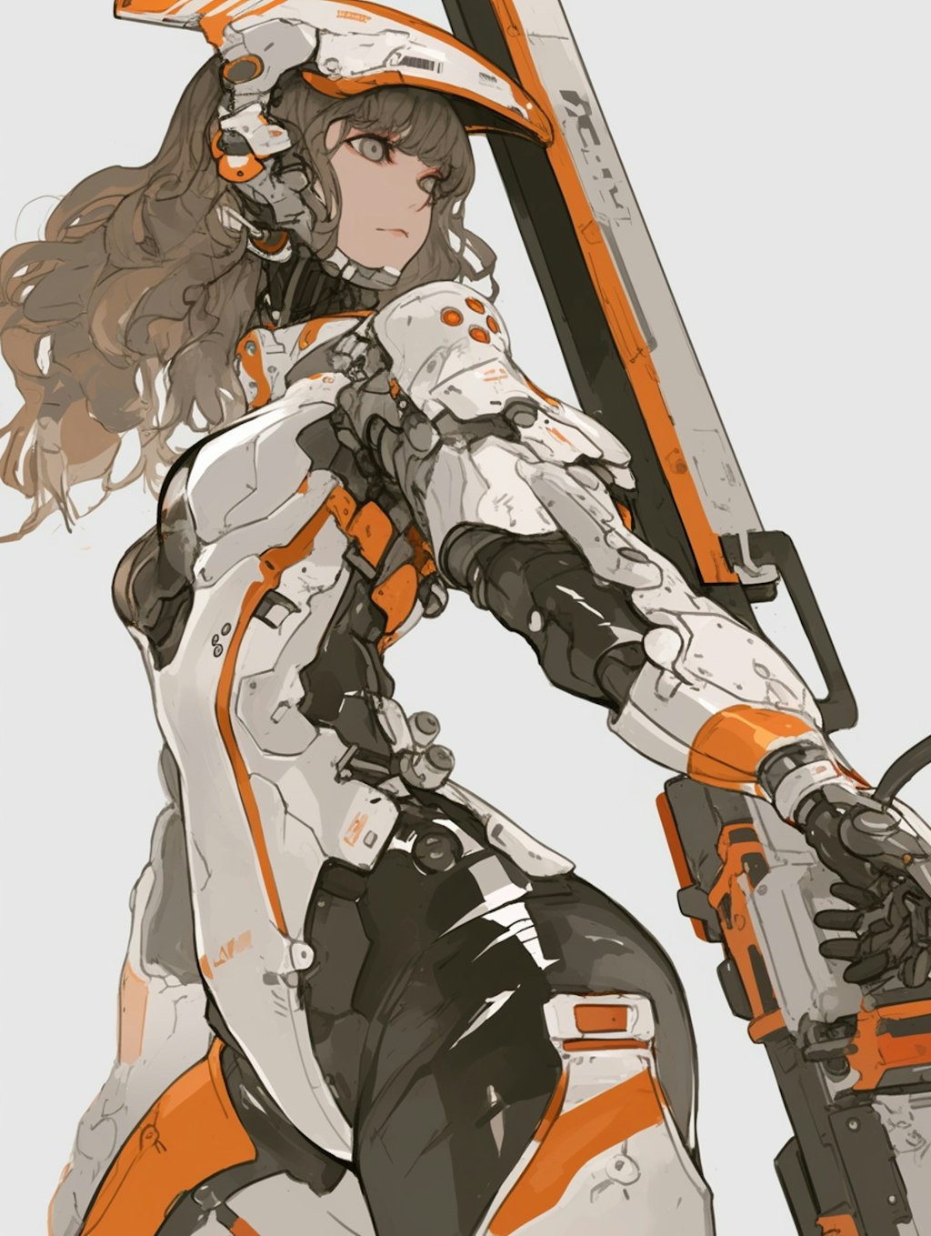 orange accent mechanic girl 機械化銃剣戦士