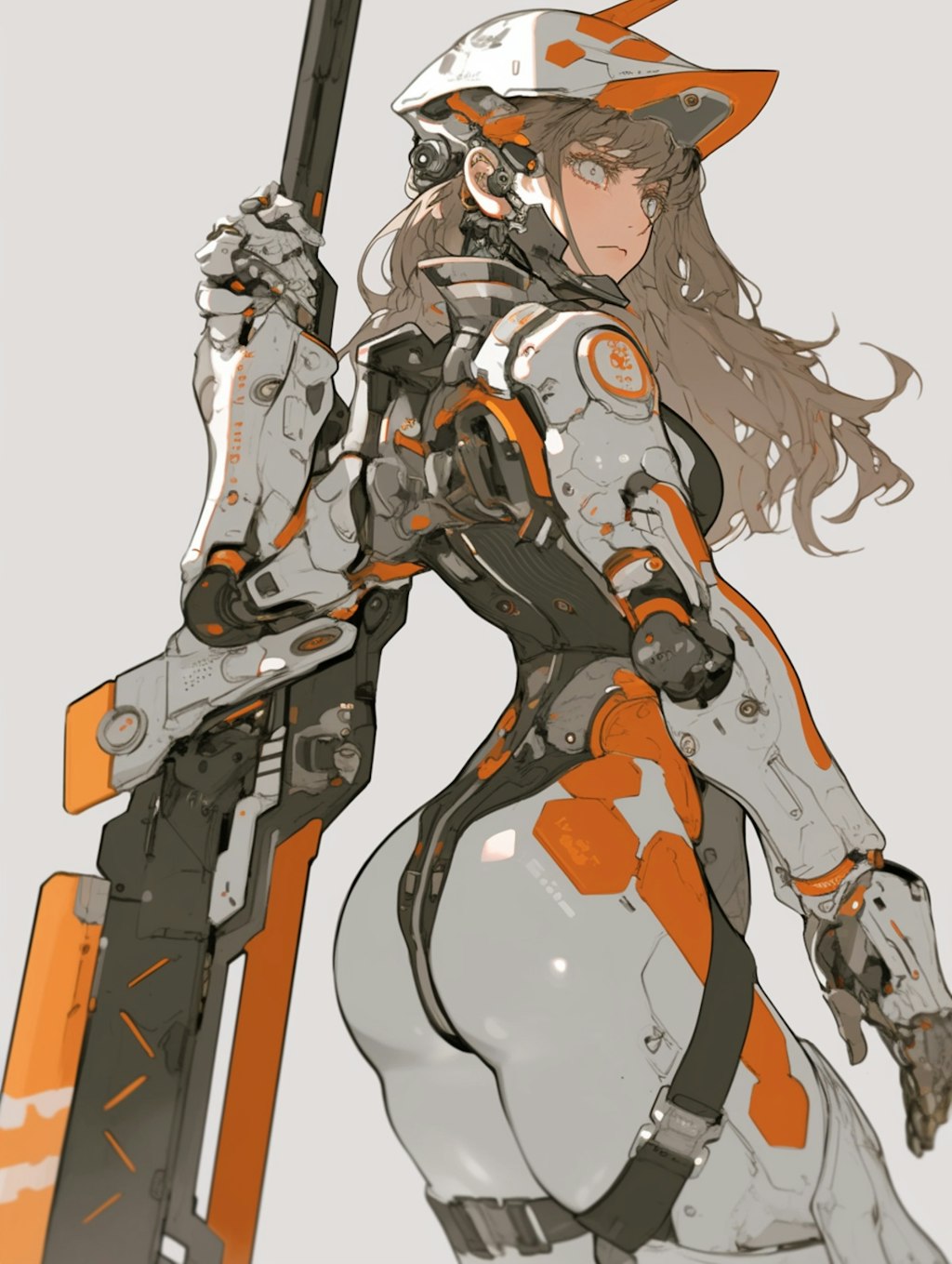 orange accent mechanic girl 機械化銃剣戦士