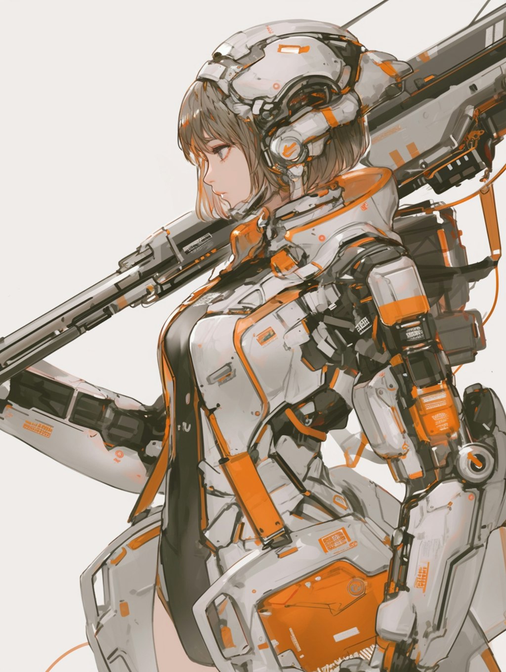 orange accent mechanic girl 機械化銃剣戦士