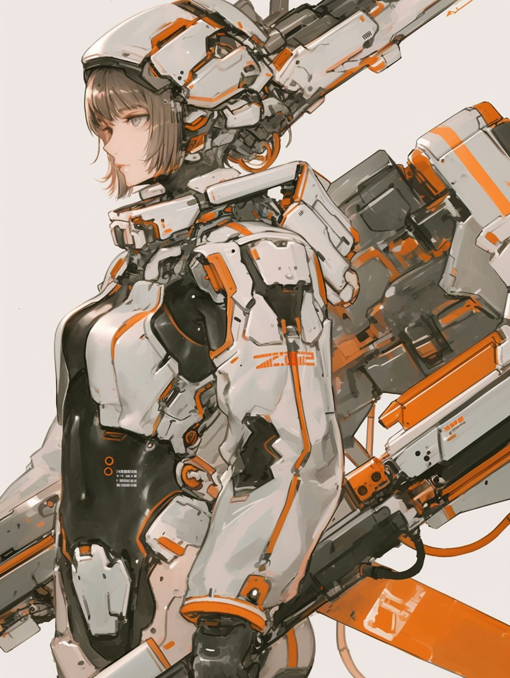 orange accent mechanic girl 機械化銃剣戦士