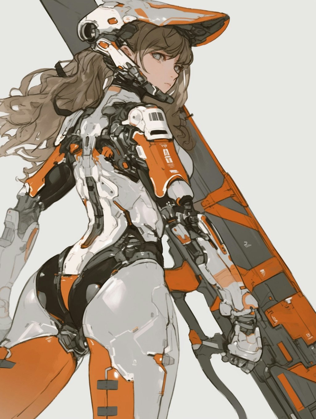 orange accent mechanic girl 機械化銃剣戦士