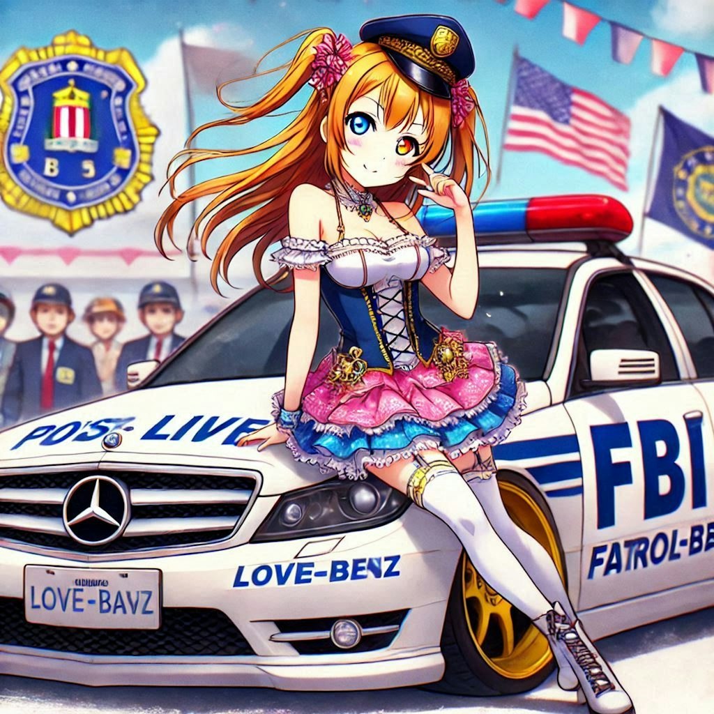 ラブライブキャラとメルセデスベンツFBIパトロールカーのドリ車