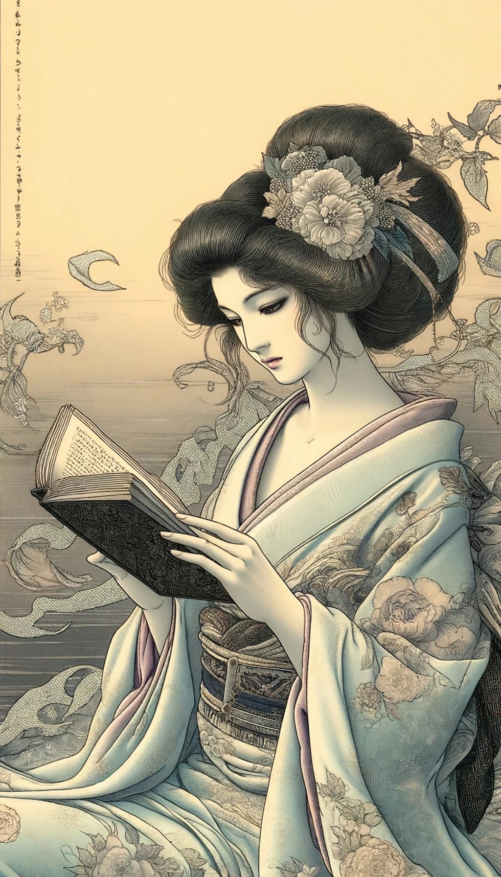読書する女、和風。