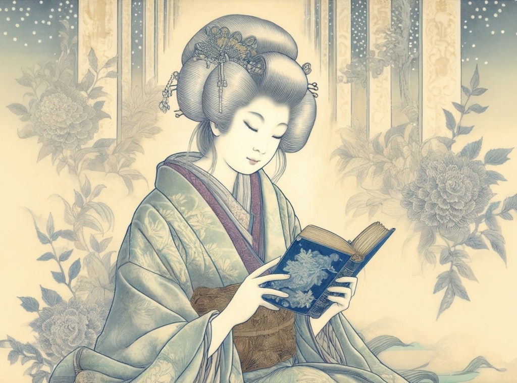 読書する女、和風。