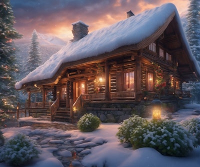 冬の別荘、ログハウス