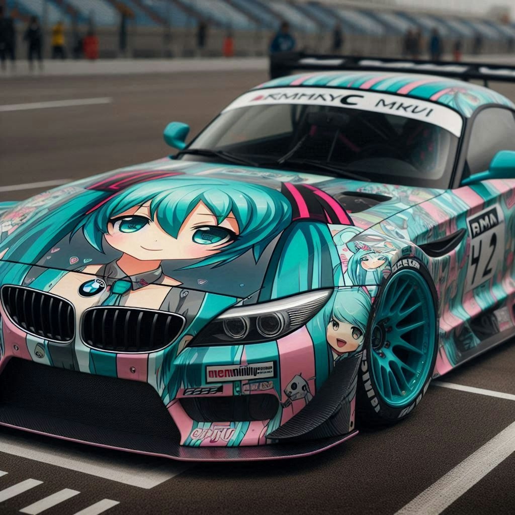 初音ミク柄のBMWZ4レーシングカー