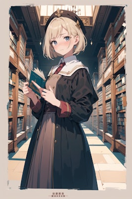 図書館で知識を深める学者
