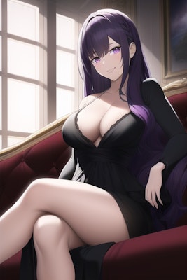 綺麗な紫髪の女の子 ブラックドレス