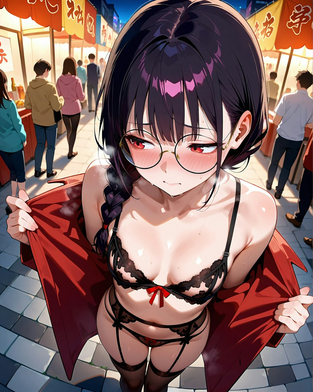夜の市場で……
