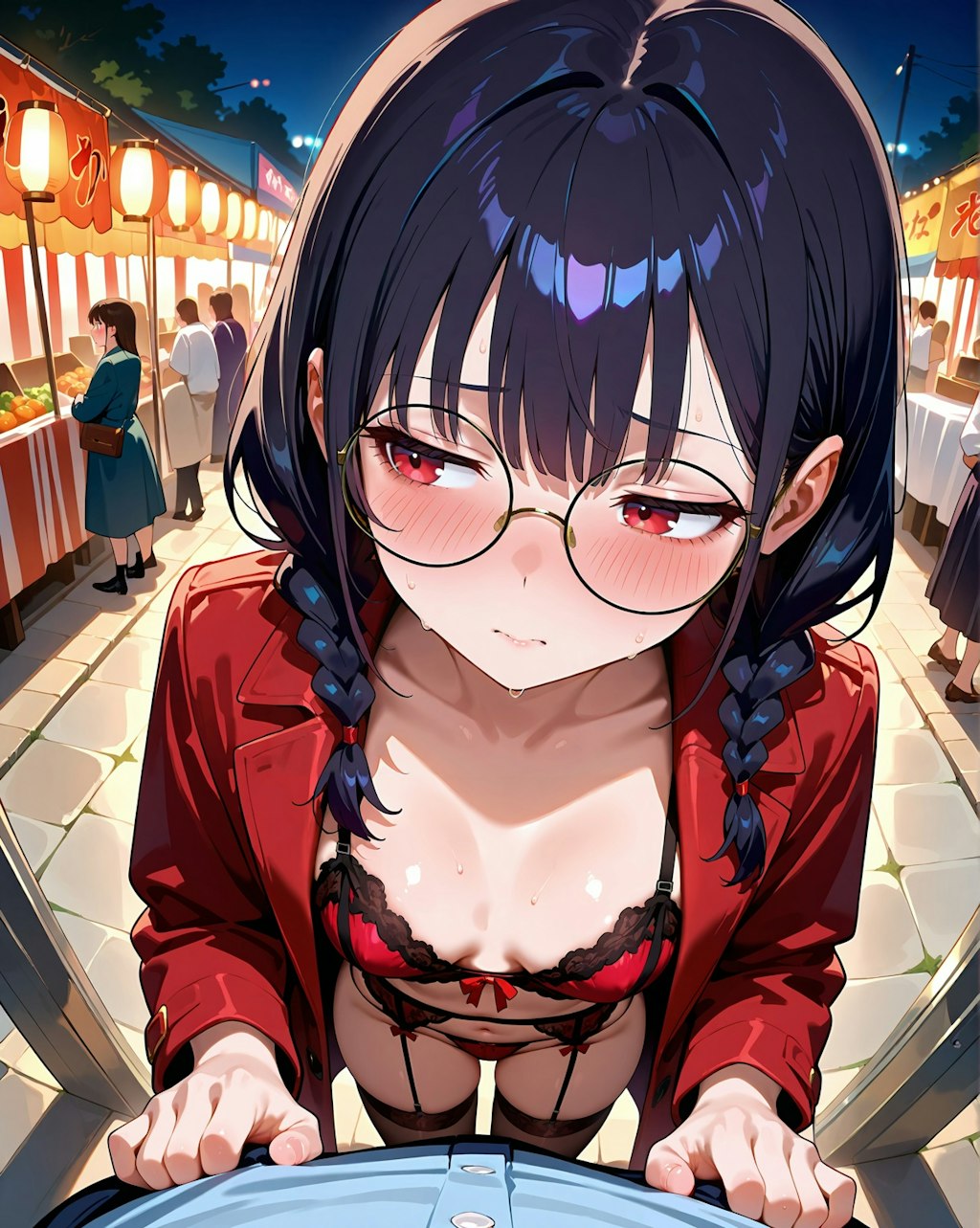 夜の市場で……
