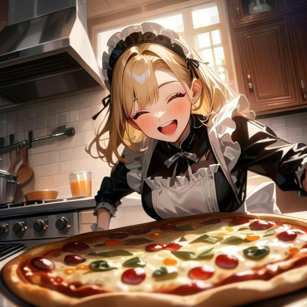 おピッツァ焼いたよ！メイドちゃん🍕🍕