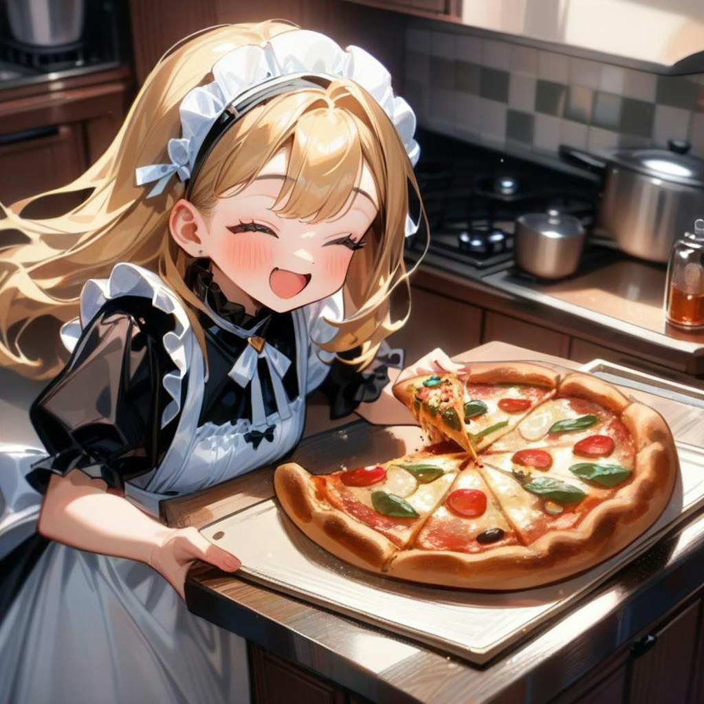 おピッツァ焼いたよ！メイドちゃん🍕🍕