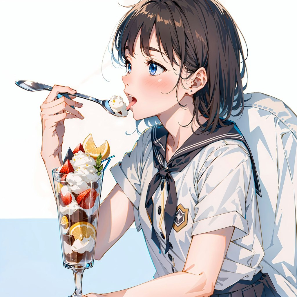 パフェを食べる彼女