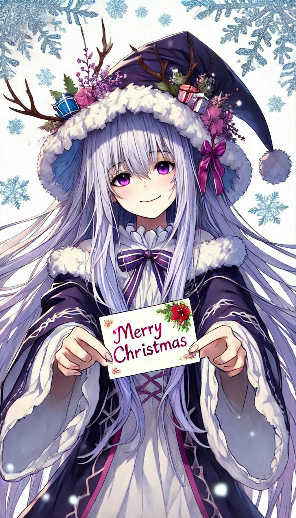 クリスマスカードを差し出す魔導士の女の子