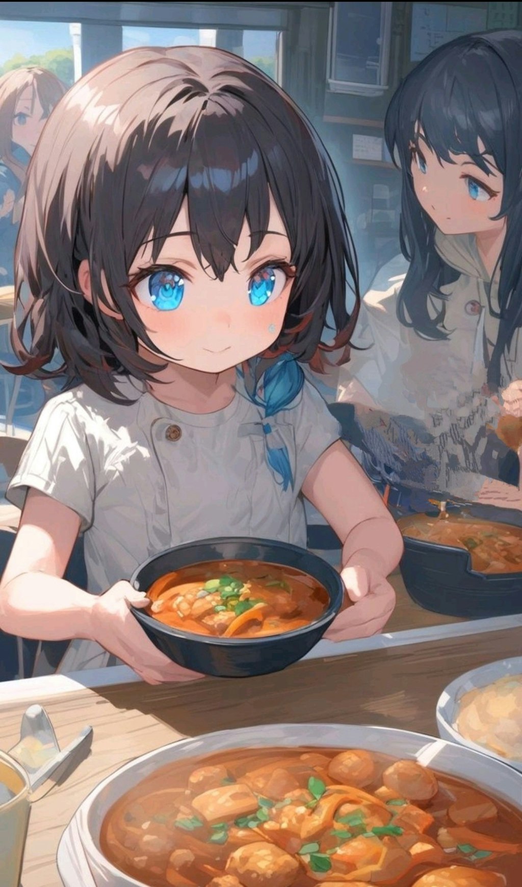 カレーをお腹いっぱい食べる小さな女の子