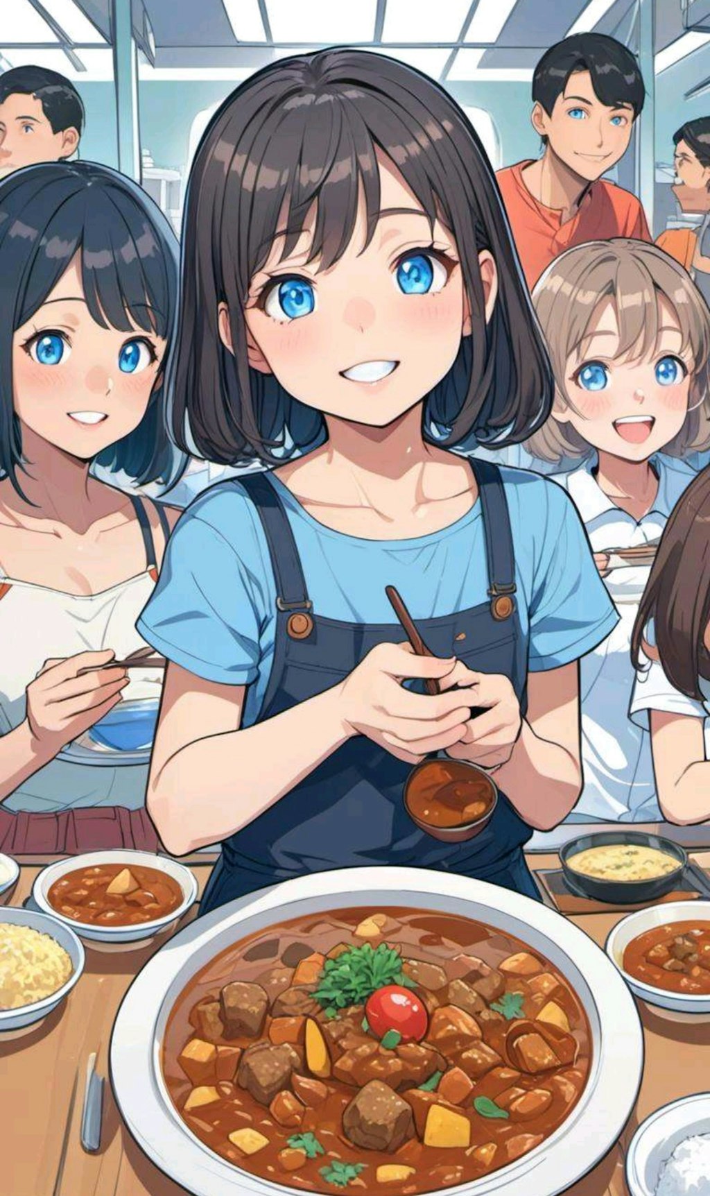 カレーをお腹いっぱい食べる小さな女の子