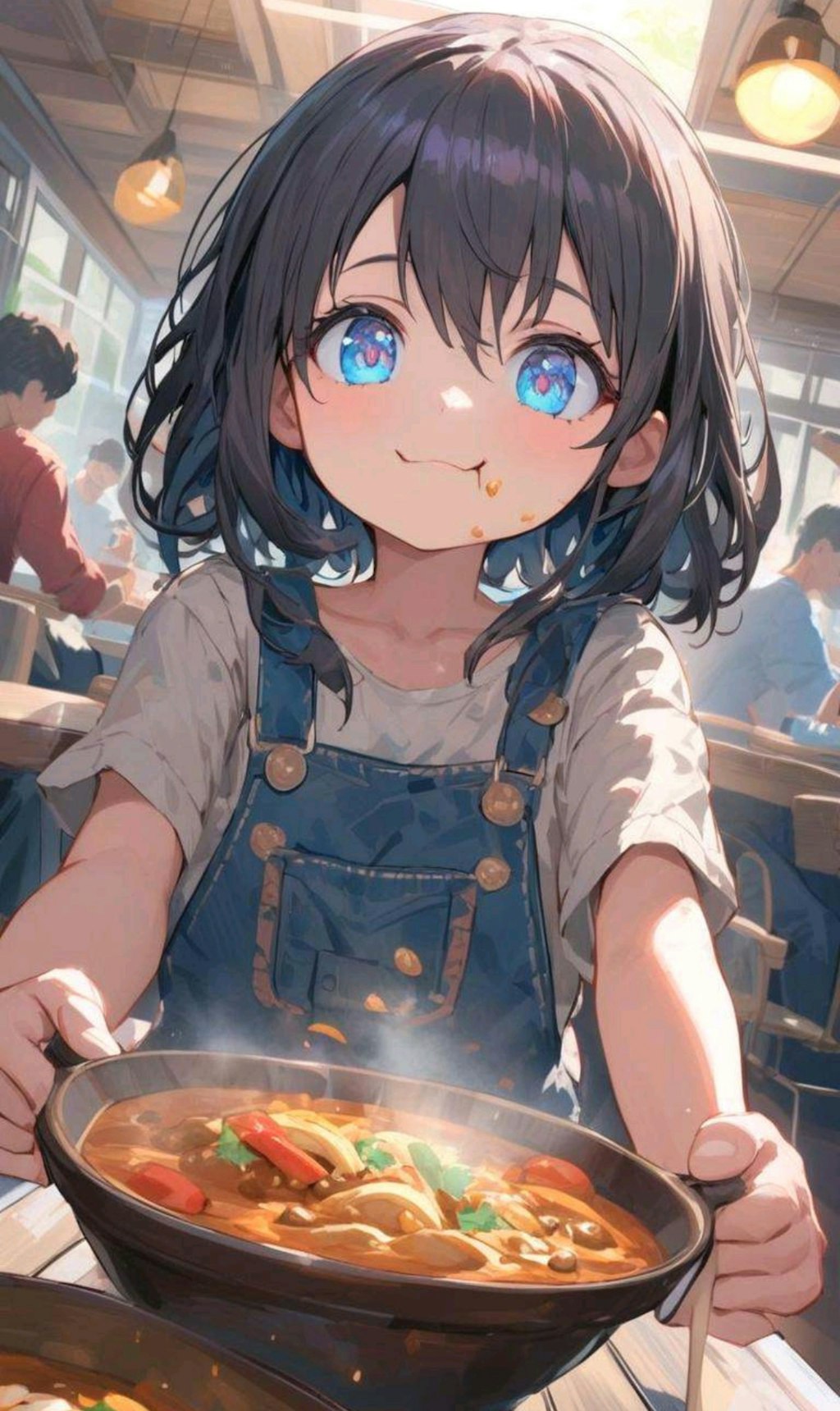 カレーをお腹いっぱい食べる小さな女の子