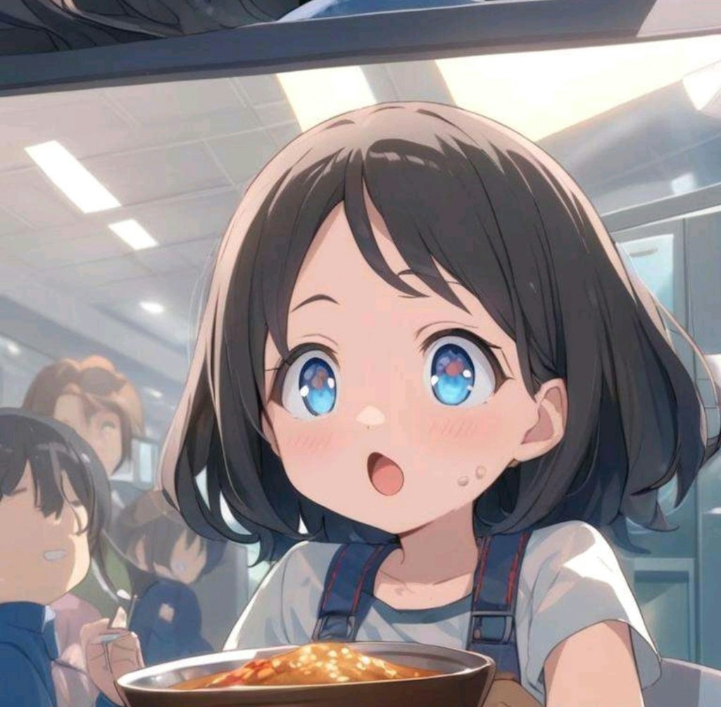 カレーをお腹いっぱい食べる小さな女の子