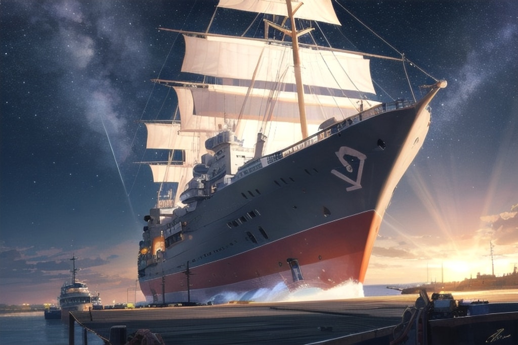 軍艦と星空