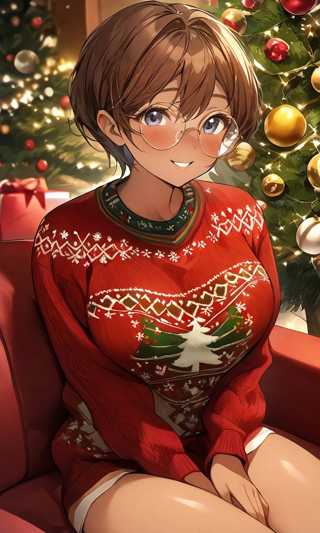 クリスマスセーター姿の眼鏡っ娘