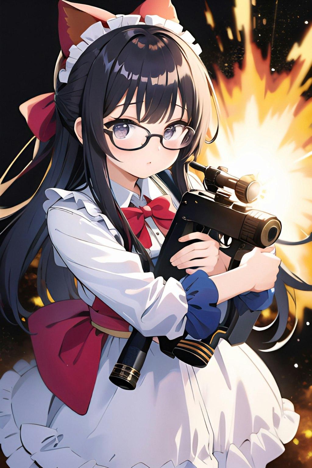 よくわからない銃器を持つ眼鏡娘