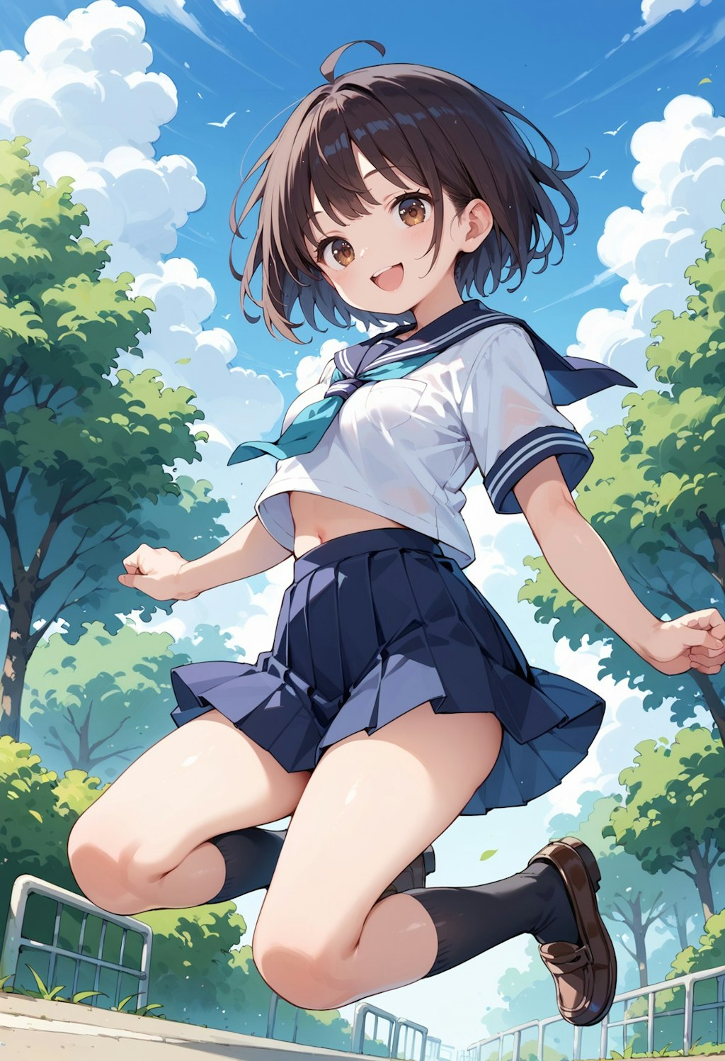 セーラー服でジャンプする女の子