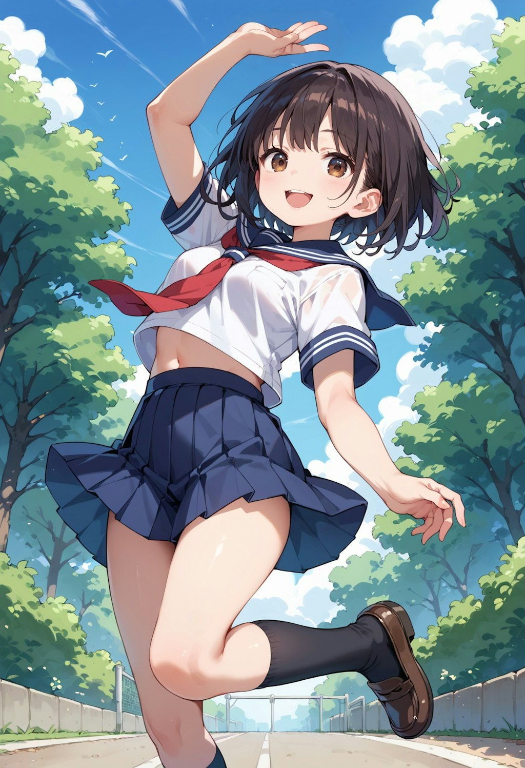 セーラー服でジャンプする女の子