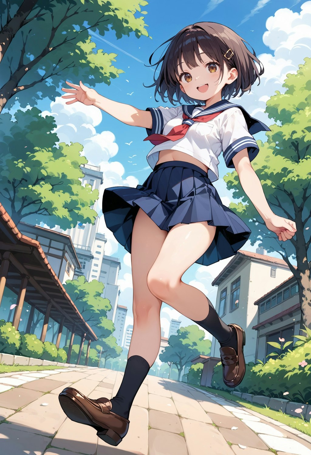 セーラー服でジャンプする女の子