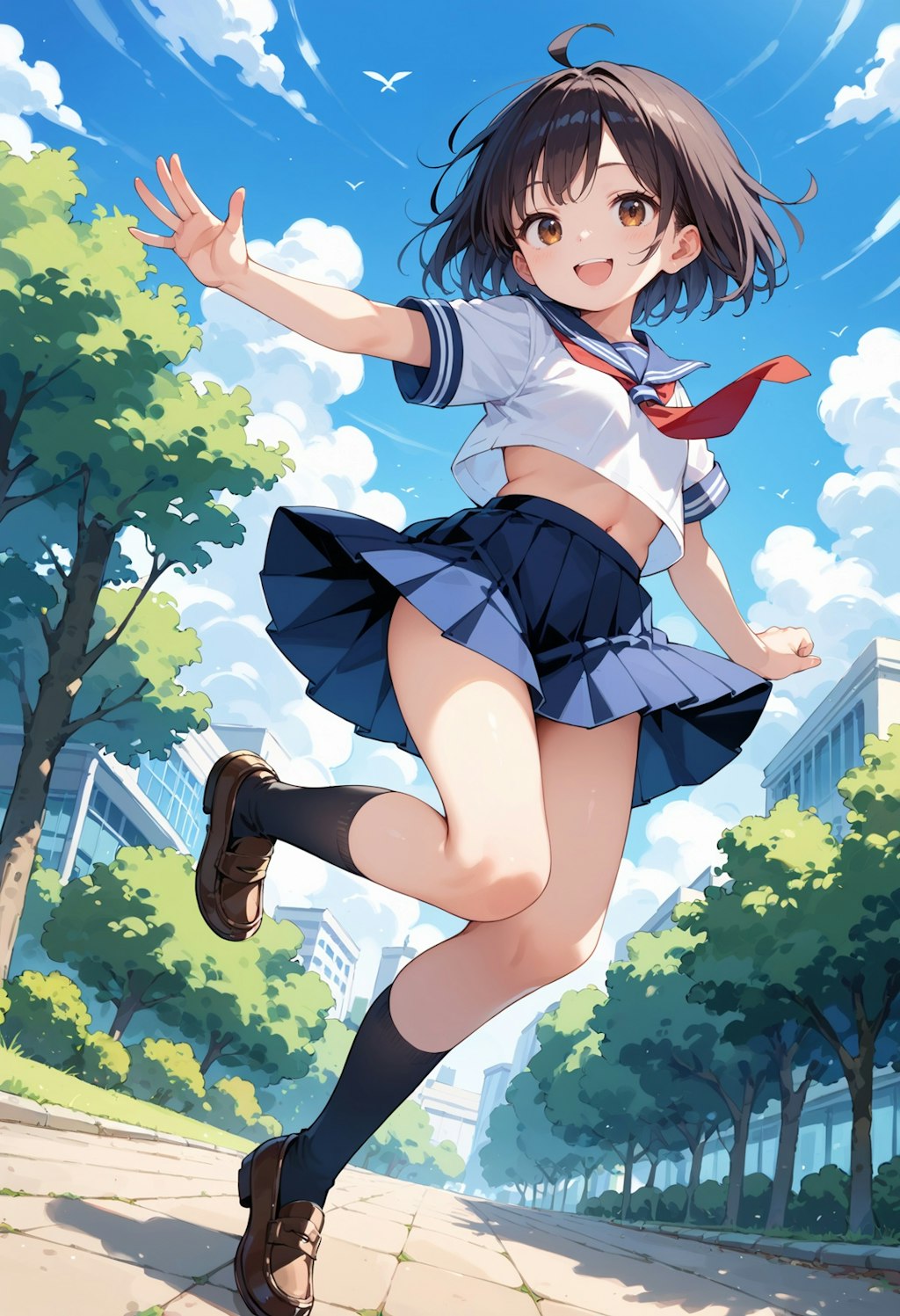 セーラー服でジャンプする女の子