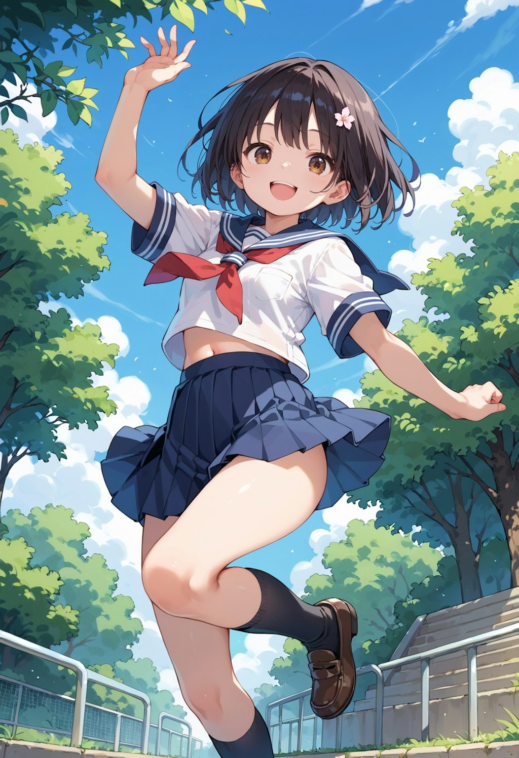 セーラー服でジャンプする女の子