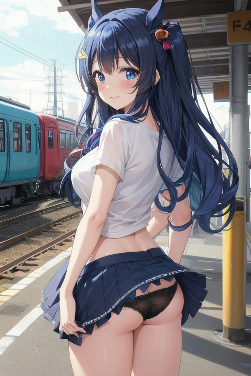 電車を待つウマ耳な娘