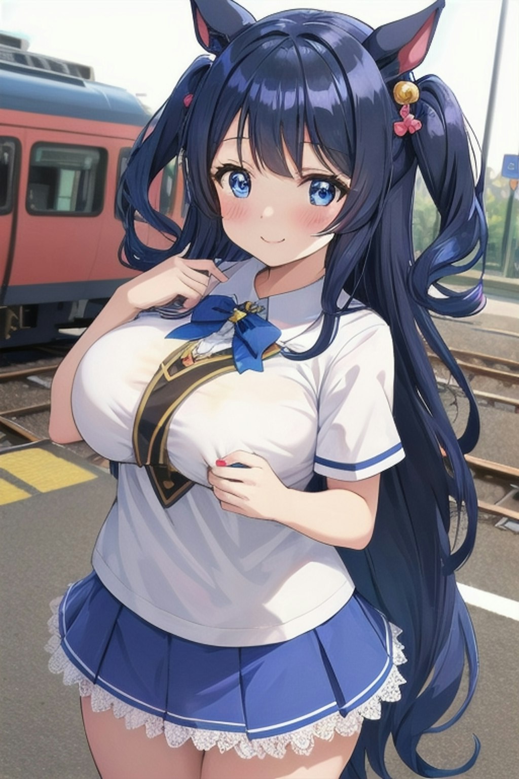 電車を待つウマ耳な娘