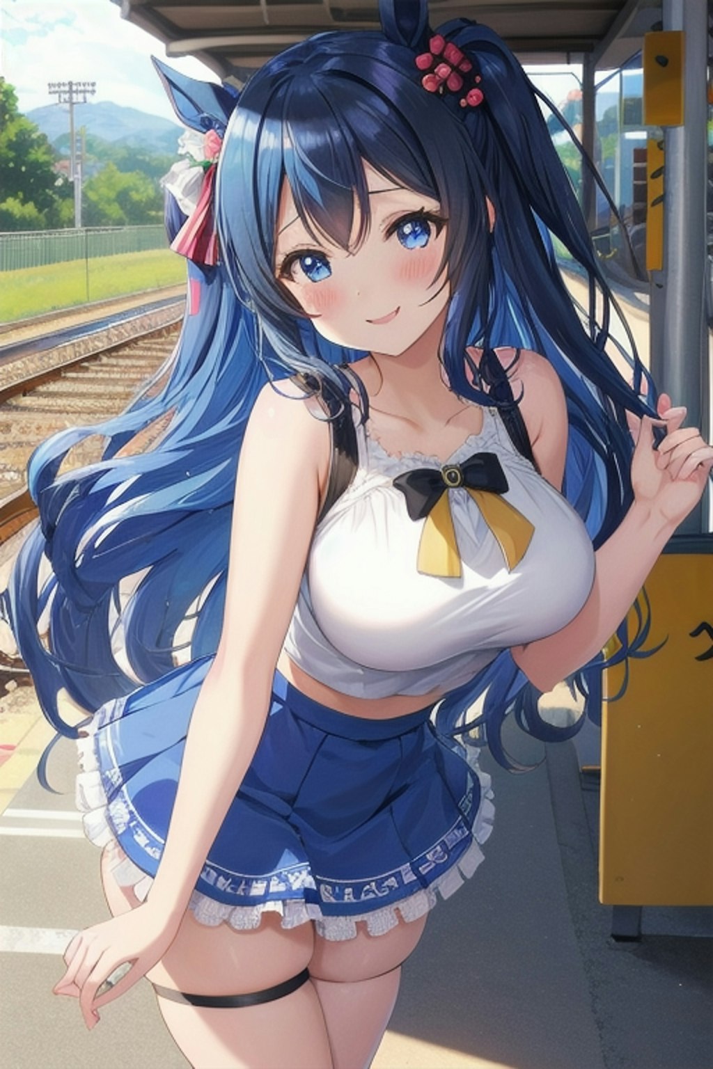 電車を待つウマ耳な娘