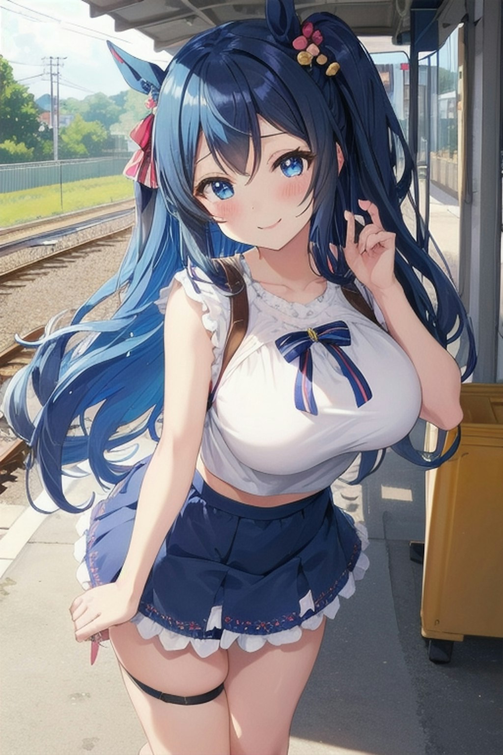 電車を待つウマ耳な娘