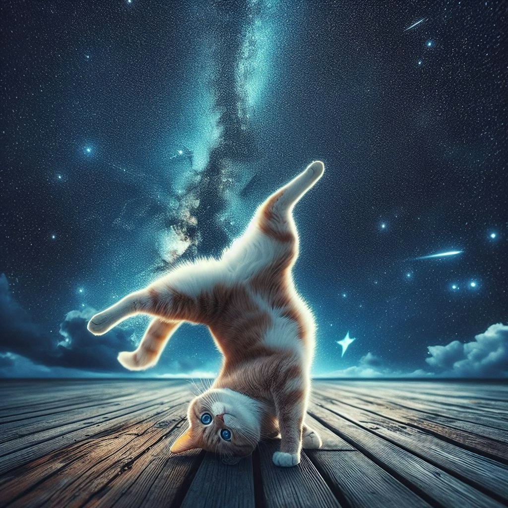 星空の下で踊る猫