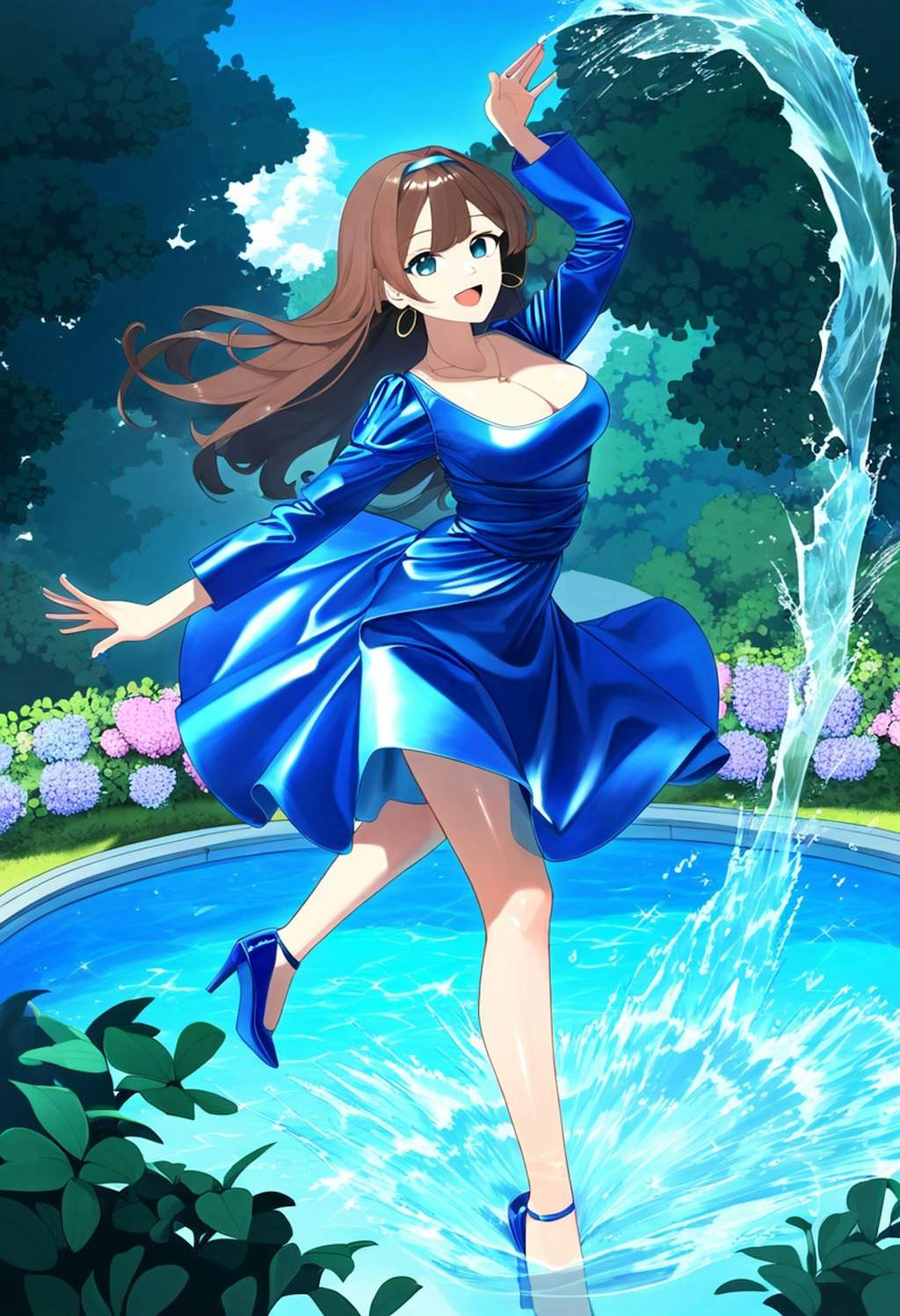 青ドレス美女　水園の踊り