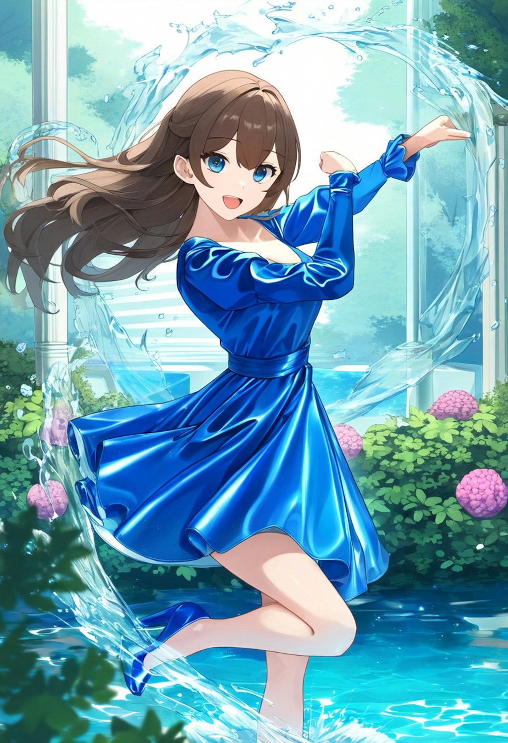 青ドレス美女　水園の踊り